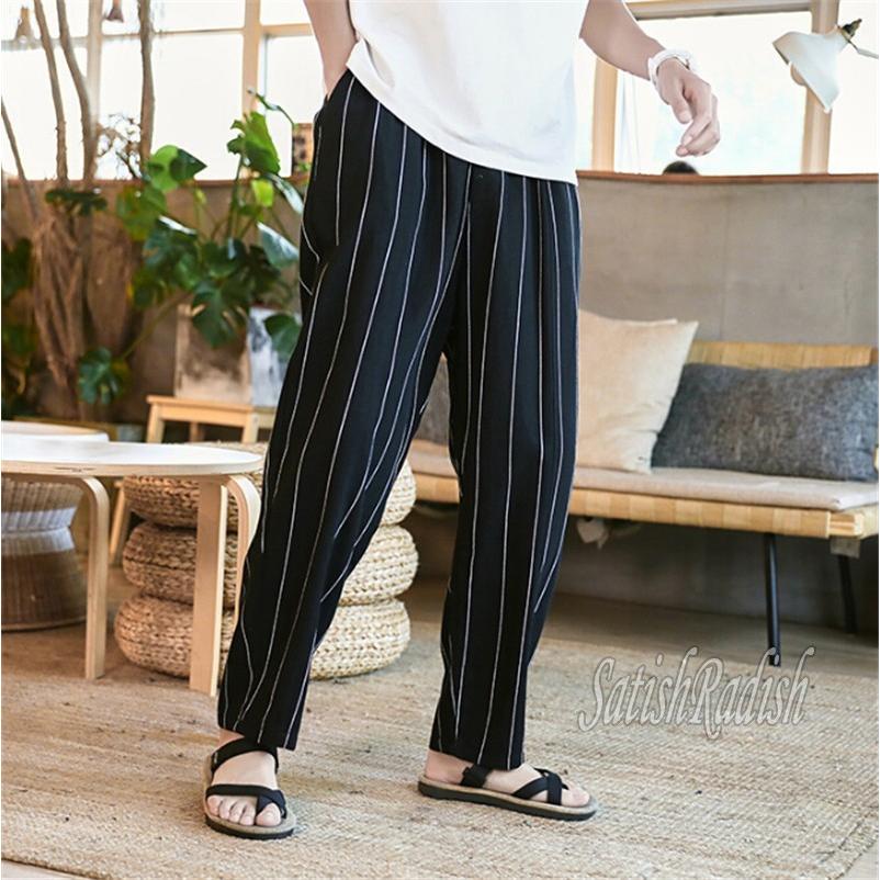 ワイドパンツ メンズ サルエルパンツ ストライプ リネンパンツ ゆったりめ ハロンパンツ 通気性 カジュアル 0014 Satishradish 通販 Yahoo ショッピング