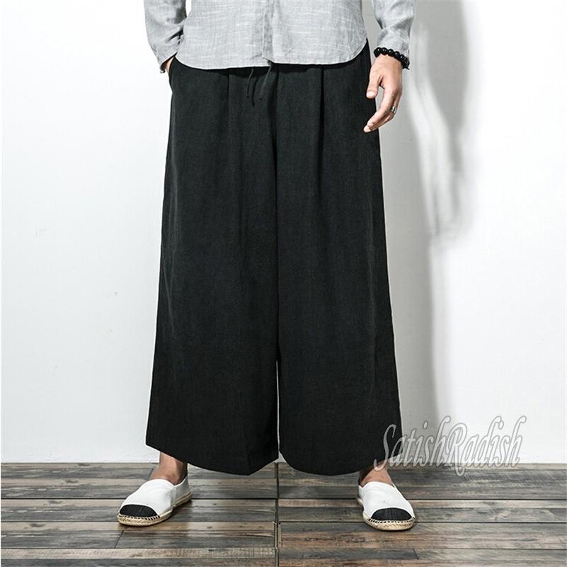 ワイドパンツ メンズ リネンパンツ ゆったりめ 無地 袴パンツ 部屋着 通気 カジュアル 涼しい 3色 春 夏 秋 0018 Satishradish 通販 Yahoo ショッピング
