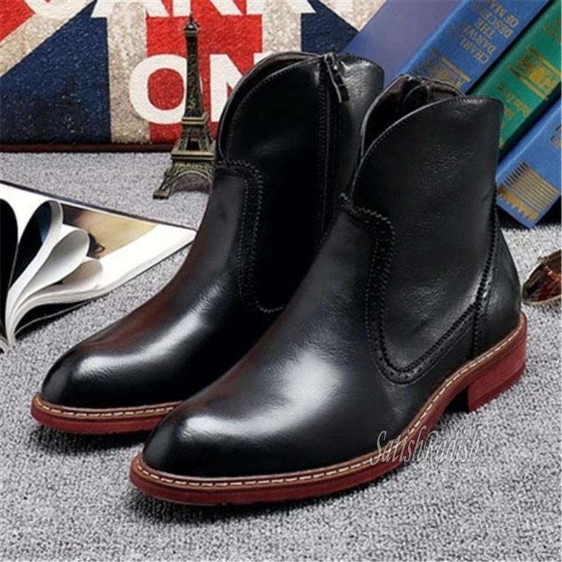 ショートブーツ メンズ 切替 エンジニアブーツ ファスナー サイドジップブーツ 3色 裏起毛 裏ボア キレイめ 春 秋 冬 合成皮革 0142 Satishradish 通販 Yahoo ショッピング