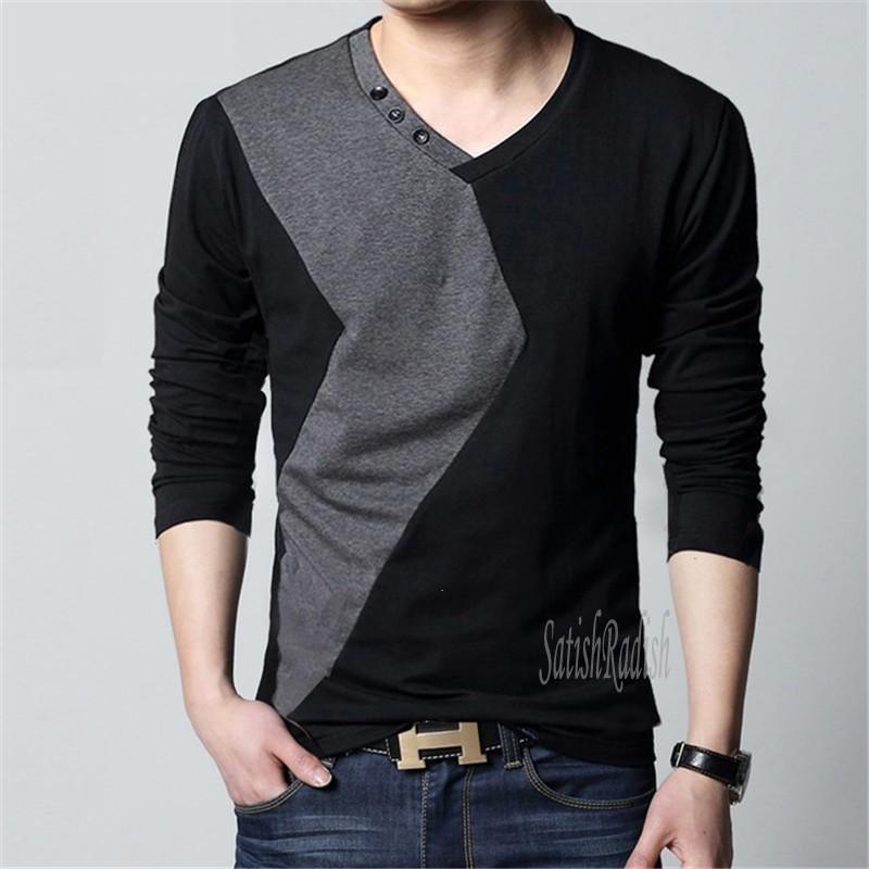 ロンt メンズ 長袖 ロングｔシャツ メンズ おしゃれ 無地 切替 ツートン バイカラー 黒 カットソー トレーナー トップス 春 秋 ｖネック カジュアル 09 Satishradish 通販 Yahoo ショッピング