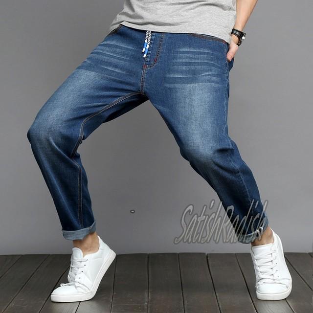 ジーンズ メンズ デニムパンツ カジュアル 九分丈 ストレッチ ウエストゴム 紐付き ストレート ゆったり目 春 夏 秋 コットン 綿 無地 1024 Satishradish 通販 Yahoo ショッピング