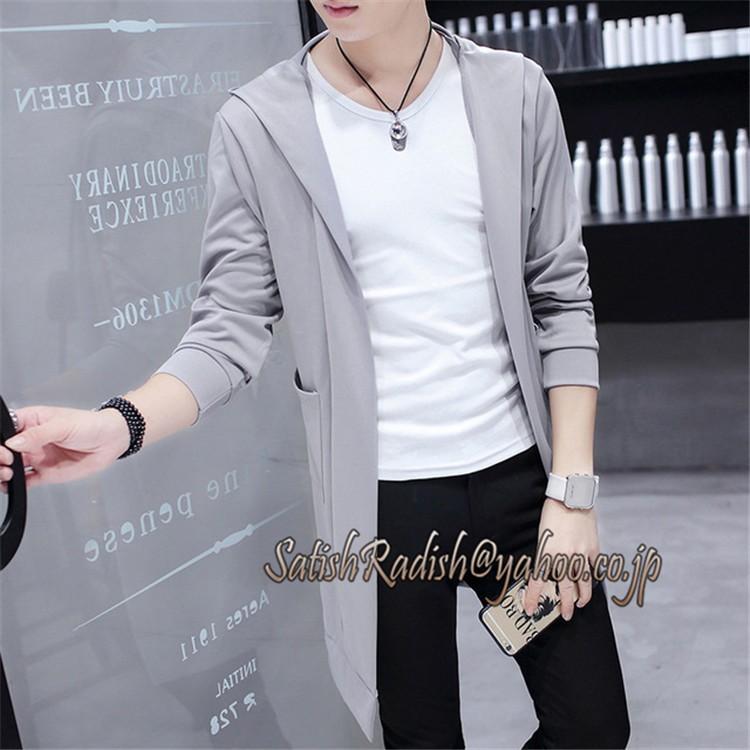 カーディガン メンズ 開襟 フード付き 紳士服 長袖 春 夏 秋 アウター 無地 カジュアル ロング丈 メンズトップス ジャケット 公式サイト