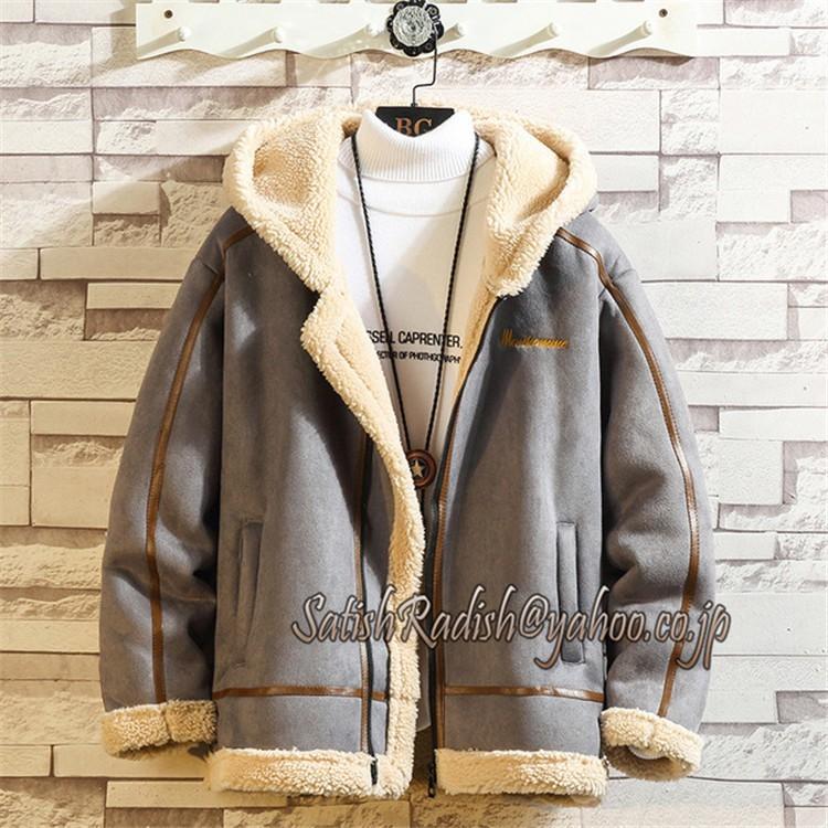 ムートンコート メンズ ジャケット 厚手 裏起毛 ブルゾン 防寒 防風 カジュアル 大きいサイズ 暖かい フード付き フード取り外し不可 2379 Satishradish 通販 Yahoo ショッピング