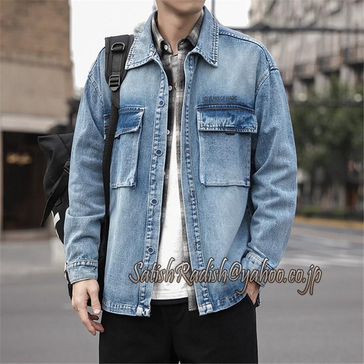 21年新作 ジージャン メンズ デニムジャケット アウター シンプル 春 秋 冬 カバーオール ブルゾン カジュアル コットン ユーズド加工 Dfbmetodika Lt