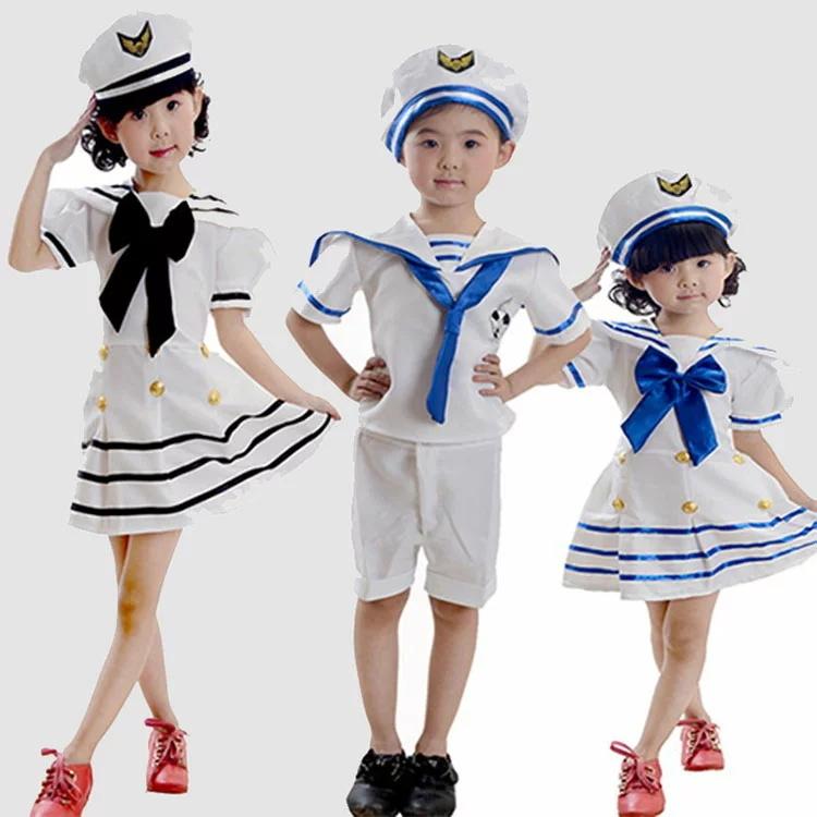 キッズ ダンス衣装 セットアップ ワンピース 女の子 男の子 海軍 水兵コスプレ 帽子 ハロウィン 衣装 コスチューム 制服 コスプレ