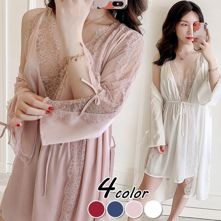 公式 ネグリジェ レディース 夏 キャミソール 長袖ガウン ショートパンツ パジャマ2点セット レースvネック セクシー シルク風 ルームウェア 部屋着 大人可愛い 代引不可 Turningheadskennel Com