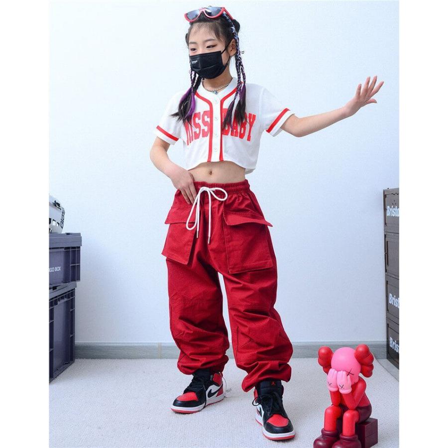 出色 キッズダンス 衣装 女の子 野球服 トップス 半袖 カーゴパンツ 子供服 ヒップホップ キッズ ダンス衣装 ガールズ へそ出し Hiphop パンツ ダンス おしゃれ Aynaelda Com