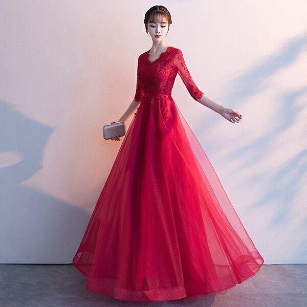 全4色 ドレス 大人 ピアノ 発表会 演奏会 ロングドレス 母親 結婚式 黒 袖あり Aライン ワンピース フォーマル パーティードレス 20代 30代 40代 ブラ | ブランド登録なし | 09