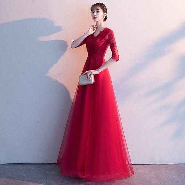 全4色 ドレス 大人 ピアノ 発表会 演奏会 ロングドレス 母親 結婚式 黒 袖あり Aライン ワンピース フォーマル パーティードレス 20代 30代 40代 ブラ | ブランド登録なし | 10