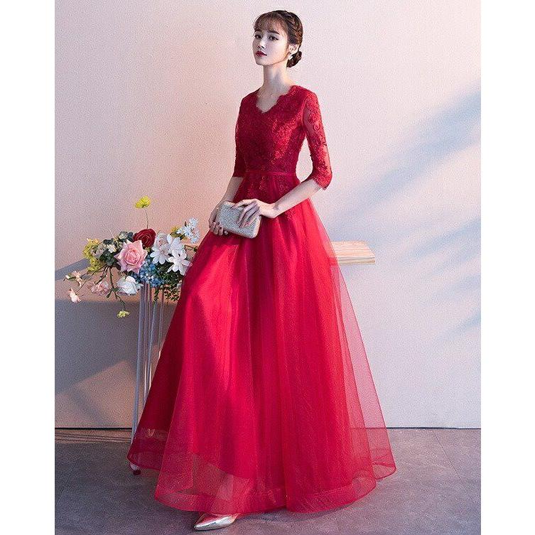 全4色 ドレス 大人 ピアノ 発表会 演奏会 ロングドレス 母親 結婚式 黒 袖あり Aライン ワンピース フォーマル パーティードレス 20代 30代 40代 ブラ | ブランド登録なし | 11