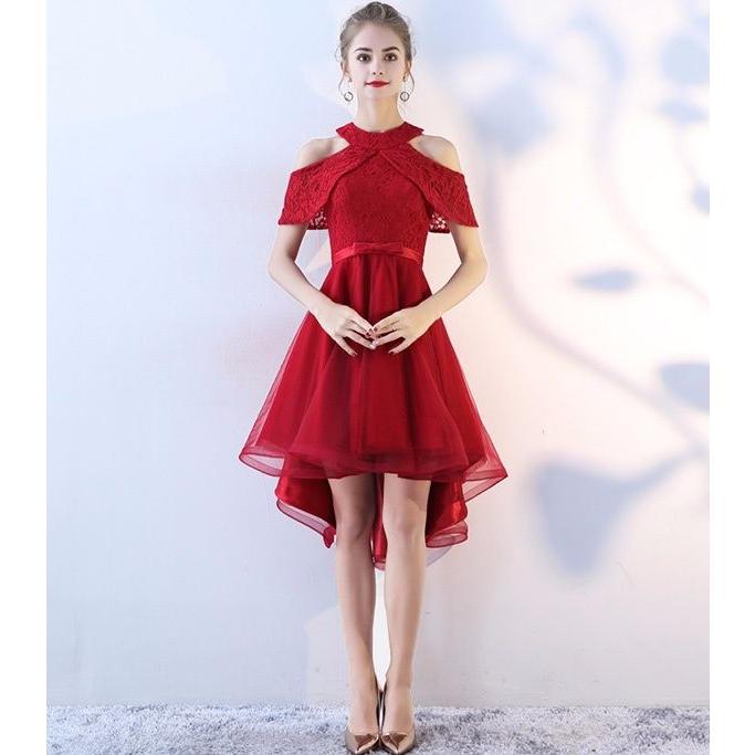 【再入荷】パーティー ドレス 大人 ピアノ 発表会 オフショルダー 肩だし フィッシュテール 肩見せ フォーマル レース 小さいサイズ 膝上丈 結婚式 大きいサイズ | ブランド登録なし | 03