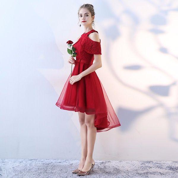 【再入荷】パーティー ドレス 大人 ピアノ 発表会 オフショルダー 肩だし フィッシュテール 肩見せ フォーマル レース 小さいサイズ 膝上丈 結婚式 大きいサイズ | ブランド登録なし | 05