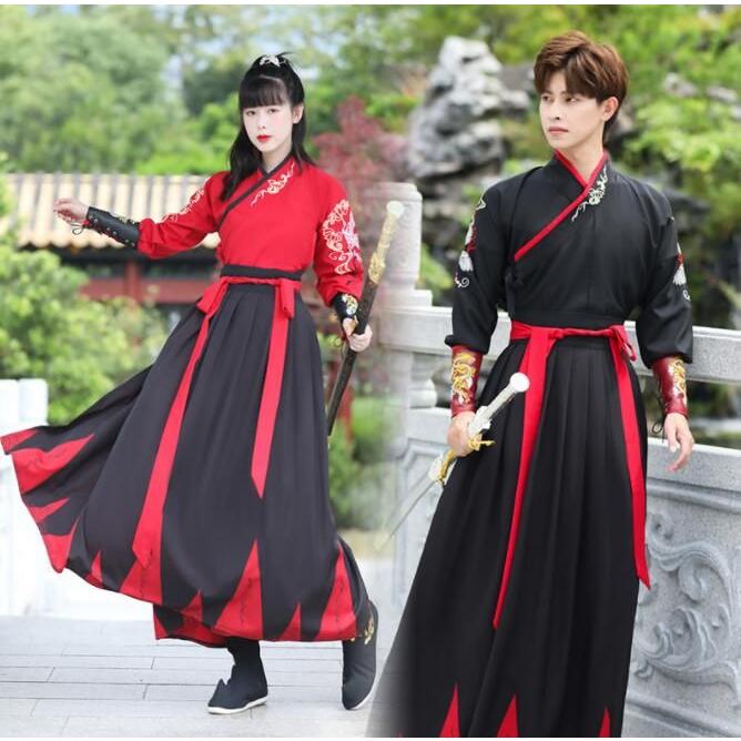 漢服 中華コスプレ衣装 華流 舞台 ステージ衣裳 男女兼用 黒赤