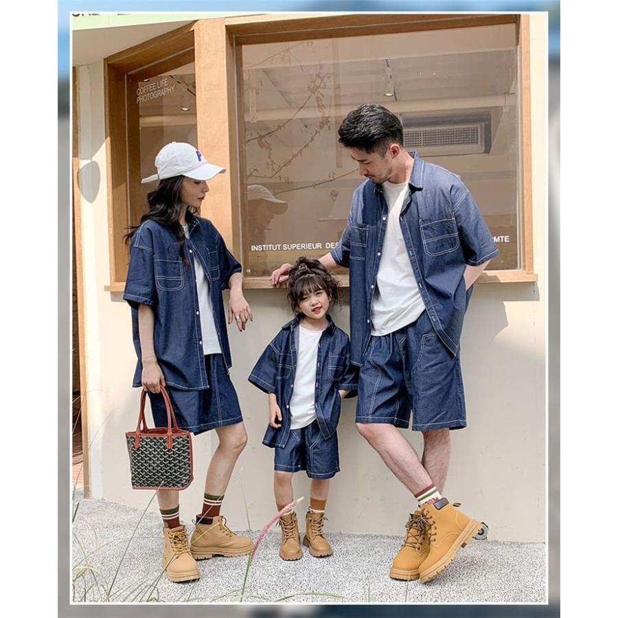 親子 デニム ペアルック ペアtシャツ アロハ リンクコーデ 親子セット 