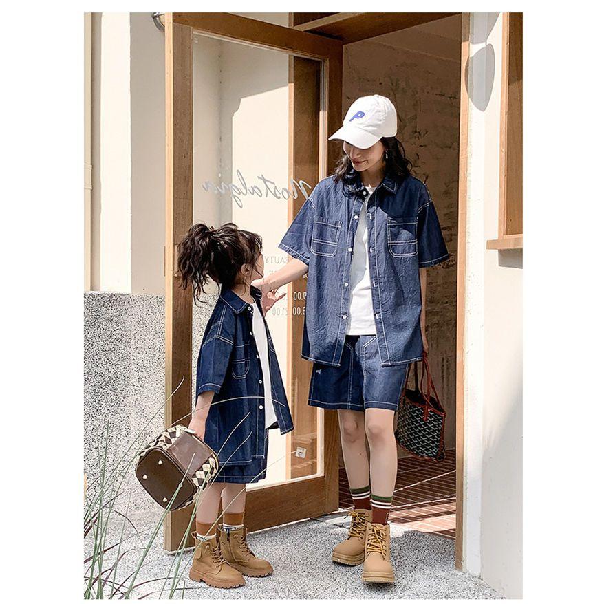 親子 デニム ペアルック ペアtシャツ アロハ リンクコーデ 親子セット 