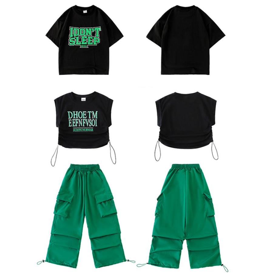 グリーンパンツ キッズダンス 衣装 セットアップ 黒 男の子 女の子