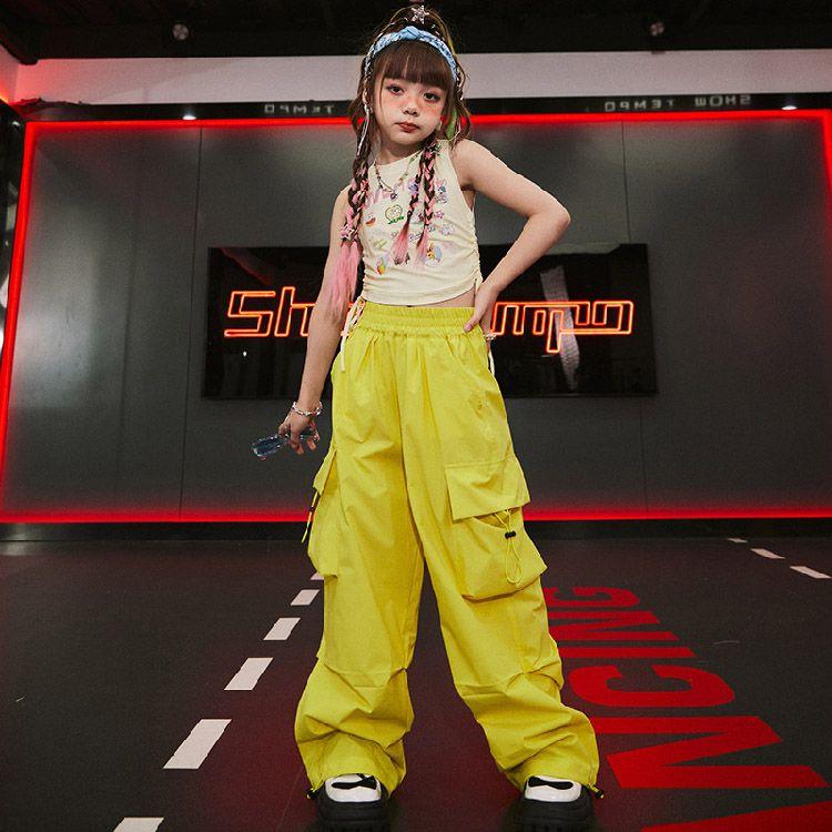 ダンス トップス へそ出し キッズ 緑 パンツ セットアップ ヒップ