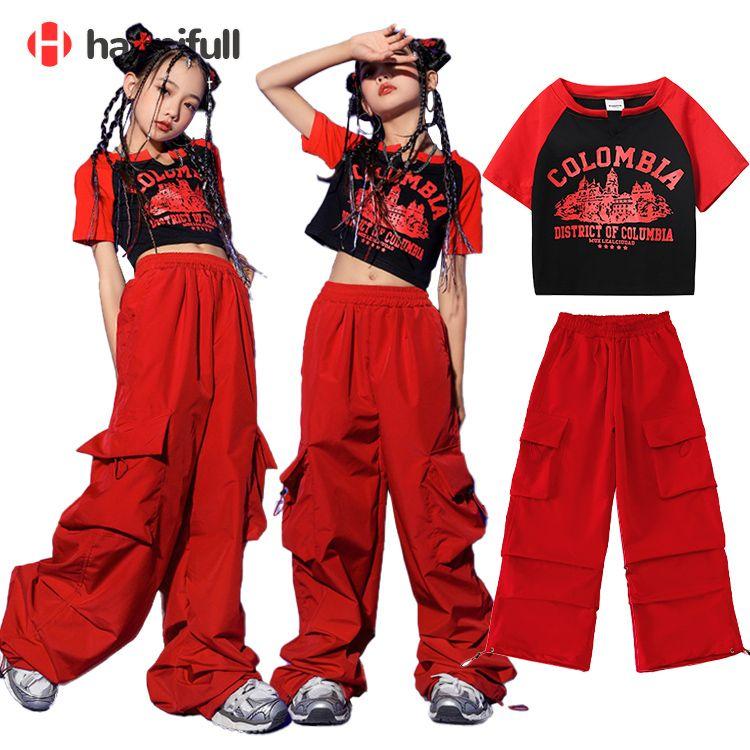 赤カーゴパンツ チアガール 応援団 キッズダンス 衣装 セットアップ