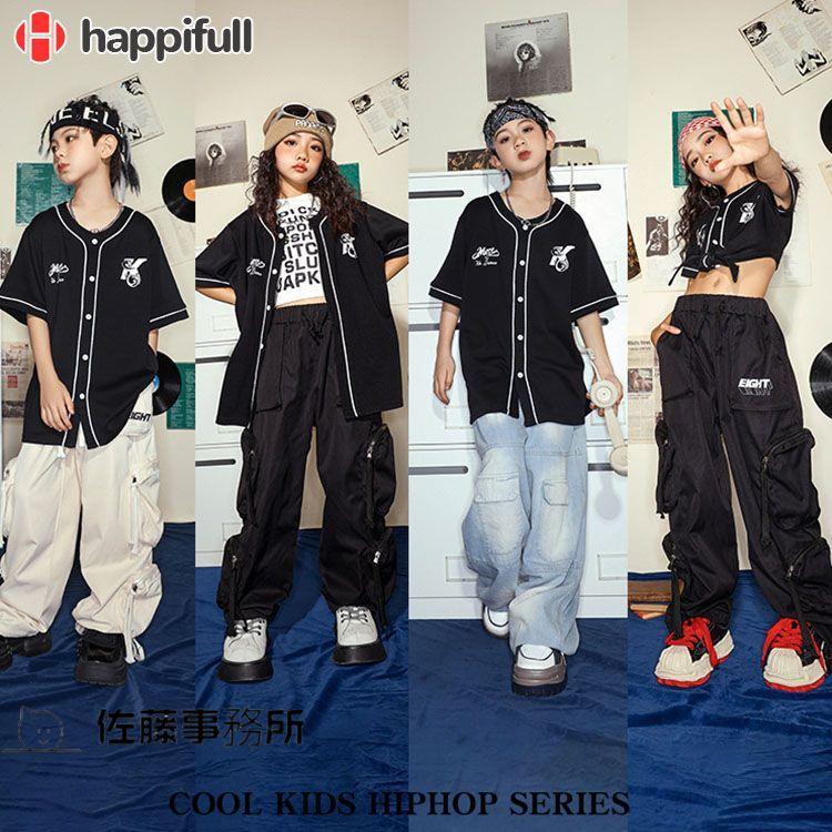 ベースボール シャツ 黒 キッズダンス衣装 セットアップ デニム ベースボール シャツ 黒 キッズダンス衣装 セットアップ デニム