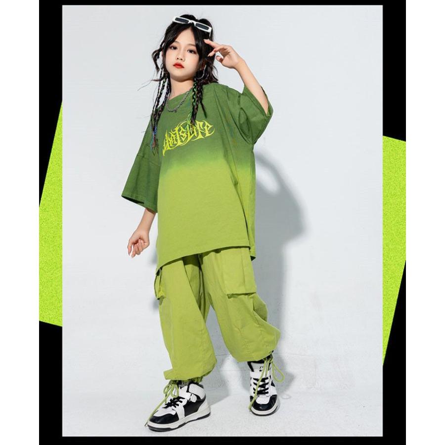 キッズ ダンス 衣装 ヒップホップ セットアップ カーゴパンツｔシャツ 大きめ ダンス衣装 セットアップ 上下セット ゆるシャツ ワイドパンツ ゆったり キッズダ｜satojimusyo｜06