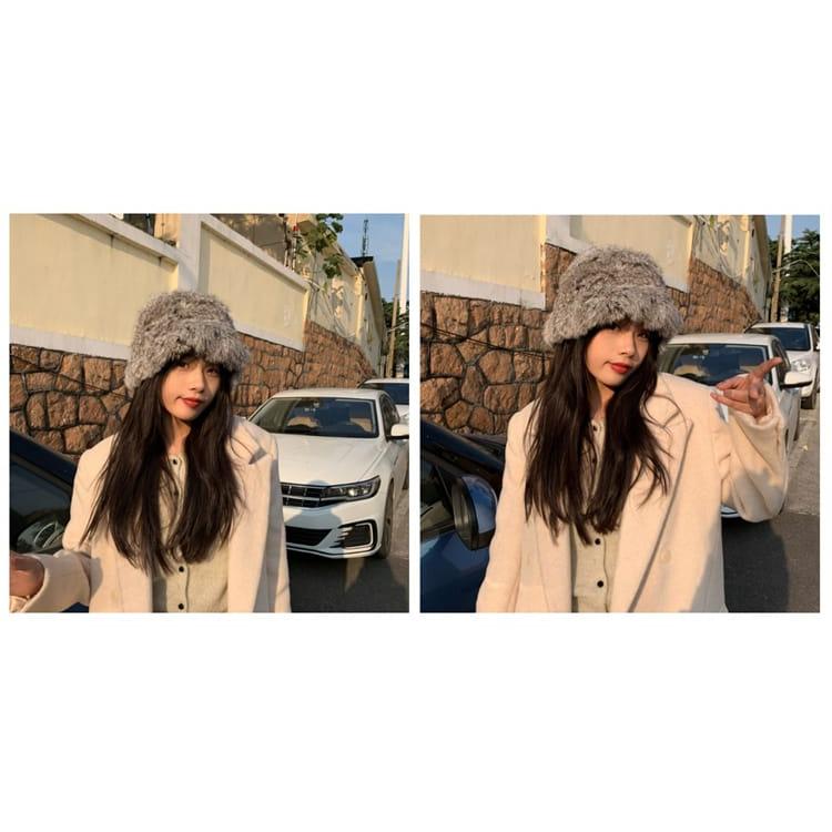 帽子 レディース バケットハット ファー帽子 韓国 6色入り 白 黒 灰