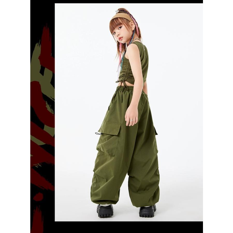 ヒップホップ 衣装 セットアップ 子供ダンス服 ダンスウェア キッズダンス衣装 トップス カーゴパンツ 紫 オレンジ 赤 カーキ 茶色 白｜satojimusyo｜16