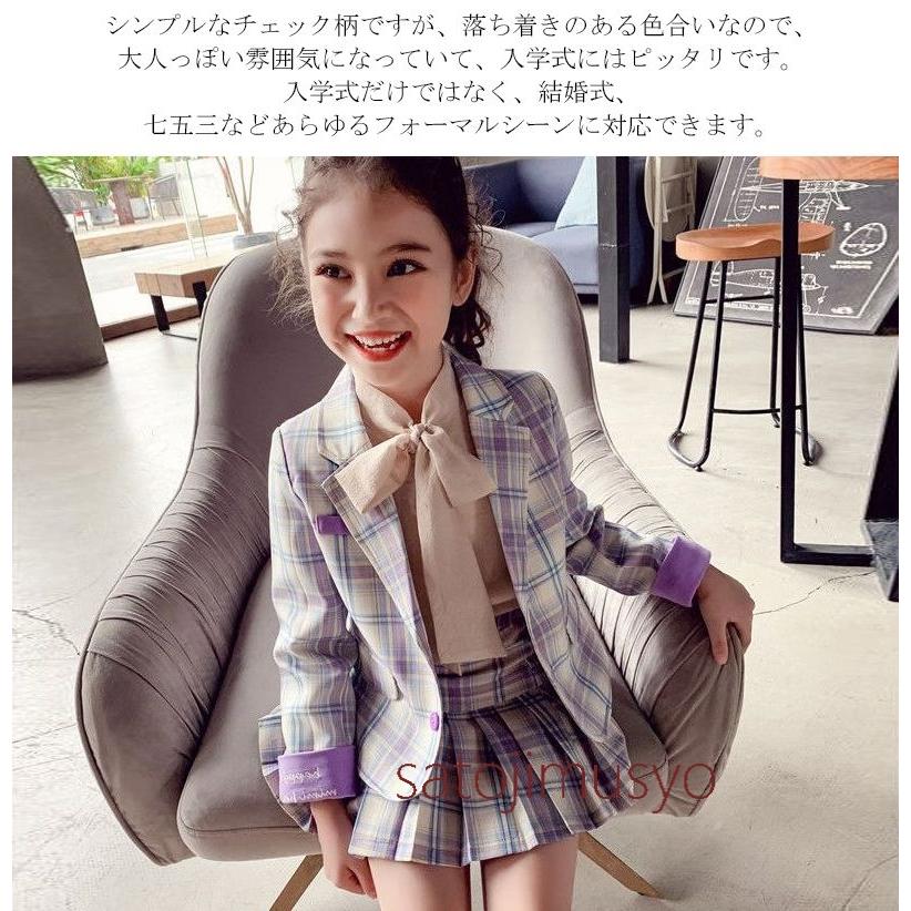 プチマイン　3点セット　入学式　発表会　女の子 3点セット 卒業式 スーツ 入学式 女の子 チェック柄