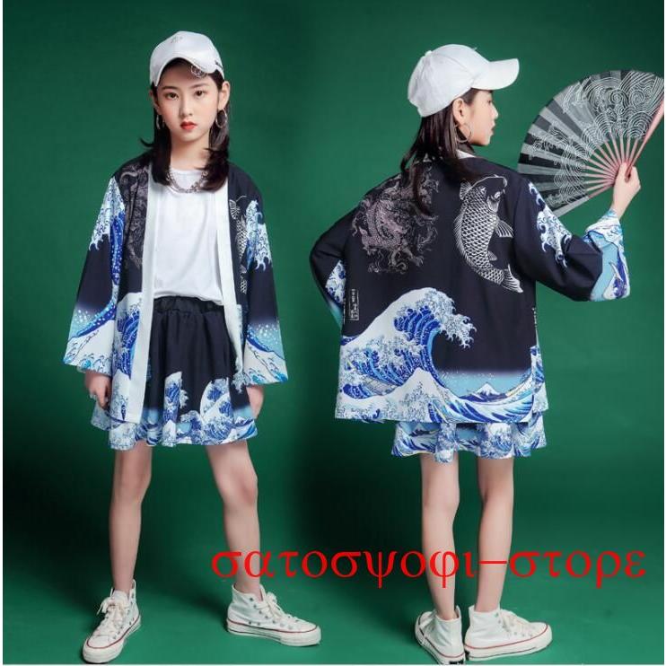 子供ヒップホップダンス衣装 和風舞台ステージ衣装 男の子 女の子トップス+Tシャツ+パンツ/スカート3点セット 袴風  ダンスウェア キッズ カンフー 武術 表演服｜satojimusyo｜05