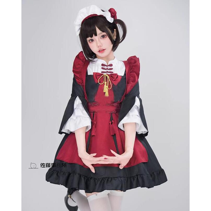 中華風 メイド服 女性 大人 七分袖 姫袖 メイドコス チャイナカラー