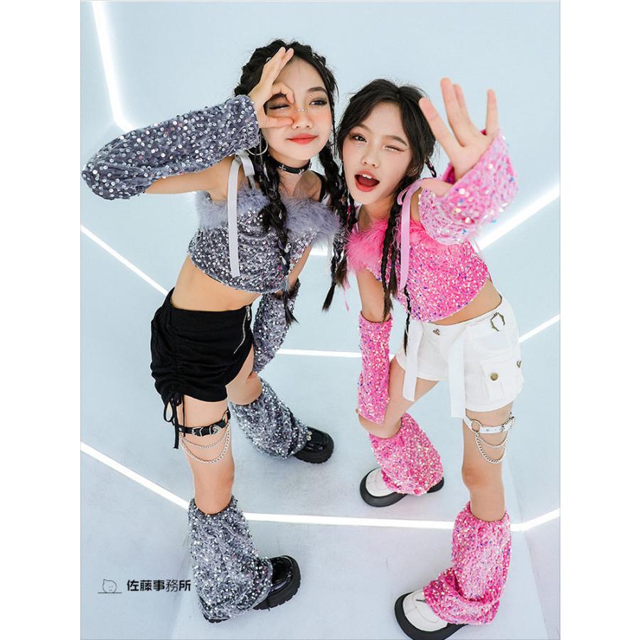 キラキラ 黒 スパンコール ピンク キッズ ダンス衣装