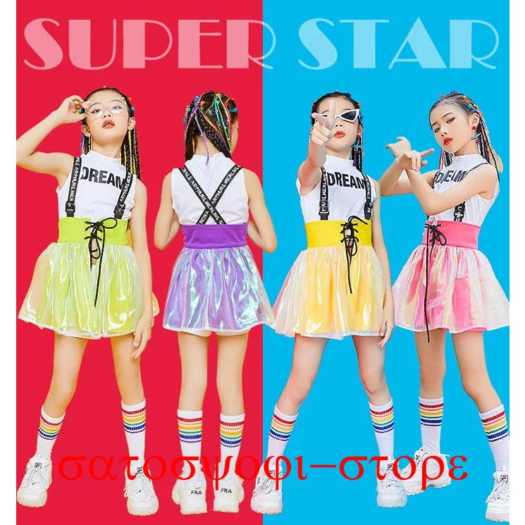 キッズ ダンス チアガール 衣装 ヒップホップ セットアップ（ジャンパースカート+トップス+パンツ） 女の子 子供服 キッズ ワンピース 衣装 ノースリーブ トップ | ブランド登録なし | 01
