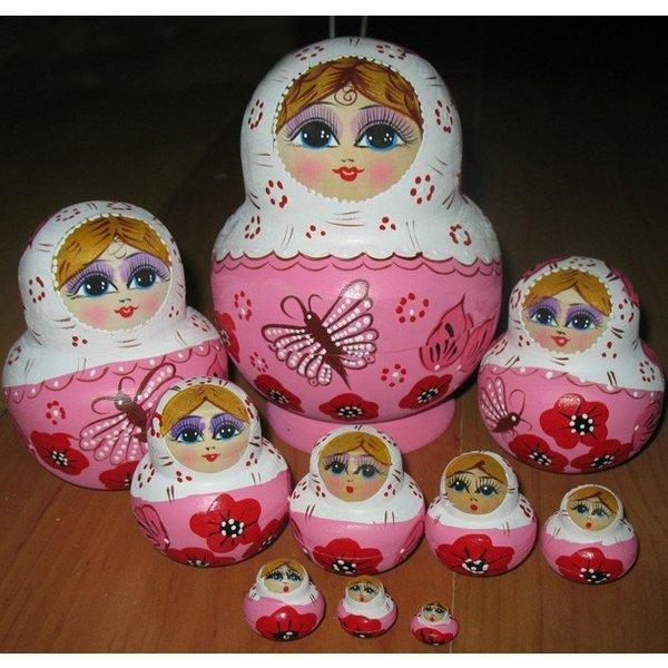 送料無料 マトリョーシカ人形 10個セット ピンク(16070914) - 人形