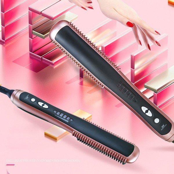 送料無料 ヘアーアイロン カール ストレート 2WAY イオン セラミックコーティング 櫛 温度調節 LED温度ヒントライト(18103123)