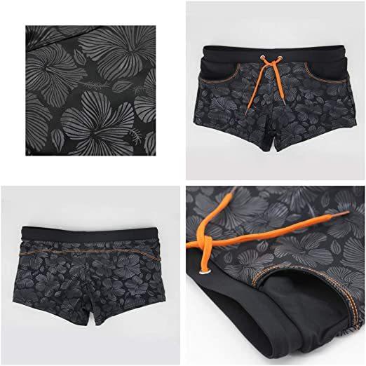 サーフ パンツ オシャレ 水着 ビーチ 海パン カッコイイ 人気 ショート 短め 腰履き メンズ ブラック ハイビスカス(s2107241279)_5