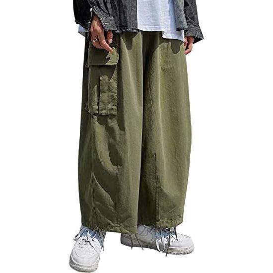 サルエルパンツ メンズ ワイドパンツ 無地 ゆったりパンツ 大きいサイズ 夏服 ロングパンツ 綿麻風 カジュアル メンズズボ(s2107242635)