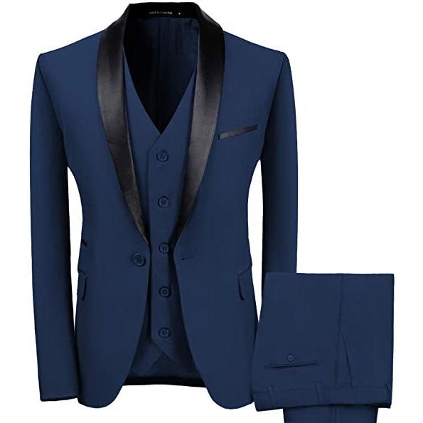 メンズ ショール ラペル 3ピース スーツ スリムフィット ワンボタン ドレススーツ ブレザー ジャケット パンツ タックス(s2107250104) | ブランド登録なし