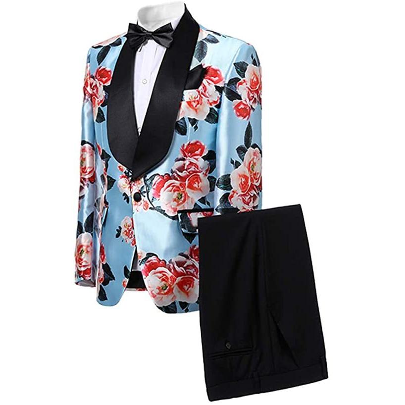メンズ 2ピーススーツ 花柄ドレススーツ スリムフィット ショールカラー ウェディングパーティー ブレザー パンツセット(s2107250733) | ブランド登録なし | 01