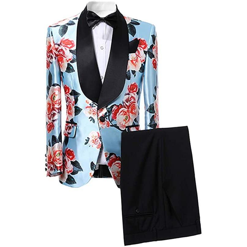 メンズ 2ピーススーツ 花柄ドレススーツ スリムフィット ショールカラー ウェディングパーティー ブレザー パンツセット(s2107250733) | ブランド登録なし | 02