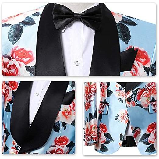 メンズ 2ピーススーツ 花柄ドレススーツ スリムフィット ショールカラー ウェディングパーティー ブレザー パンツセット(s2107250733) | ブランド登録なし | 03