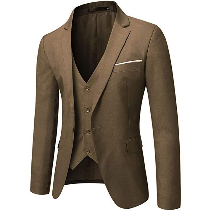メンズ スーツ スリムフィット ワンボタン 3ピーススーツ ブレザードレス ビジネス ウェディング パーティー ジャケット (s2107250846) | ブランド登録なし | 01