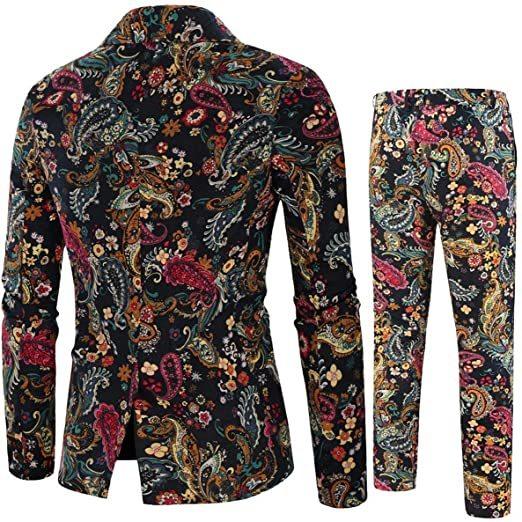メンズ 2ピース 花柄スーツ スリムフィット プリントスーツ ワンボタン ドレスジャケット ブレザー パンツセット(s2107251173) | ブランド登録なし | 01