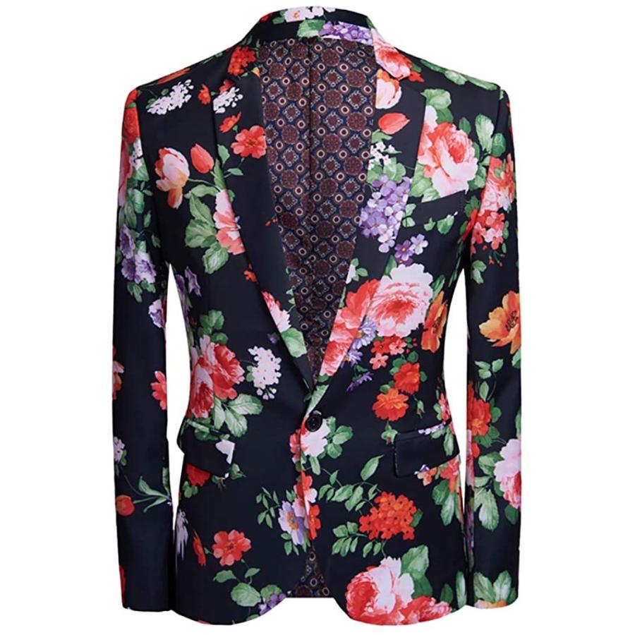 メンズ 2ピース スリムフィット スーツ ファッション フローラルプリント ワンボタン ノッチラペル ジャケット ブレザー (s2107251391) | ブランド登録なし | 01
