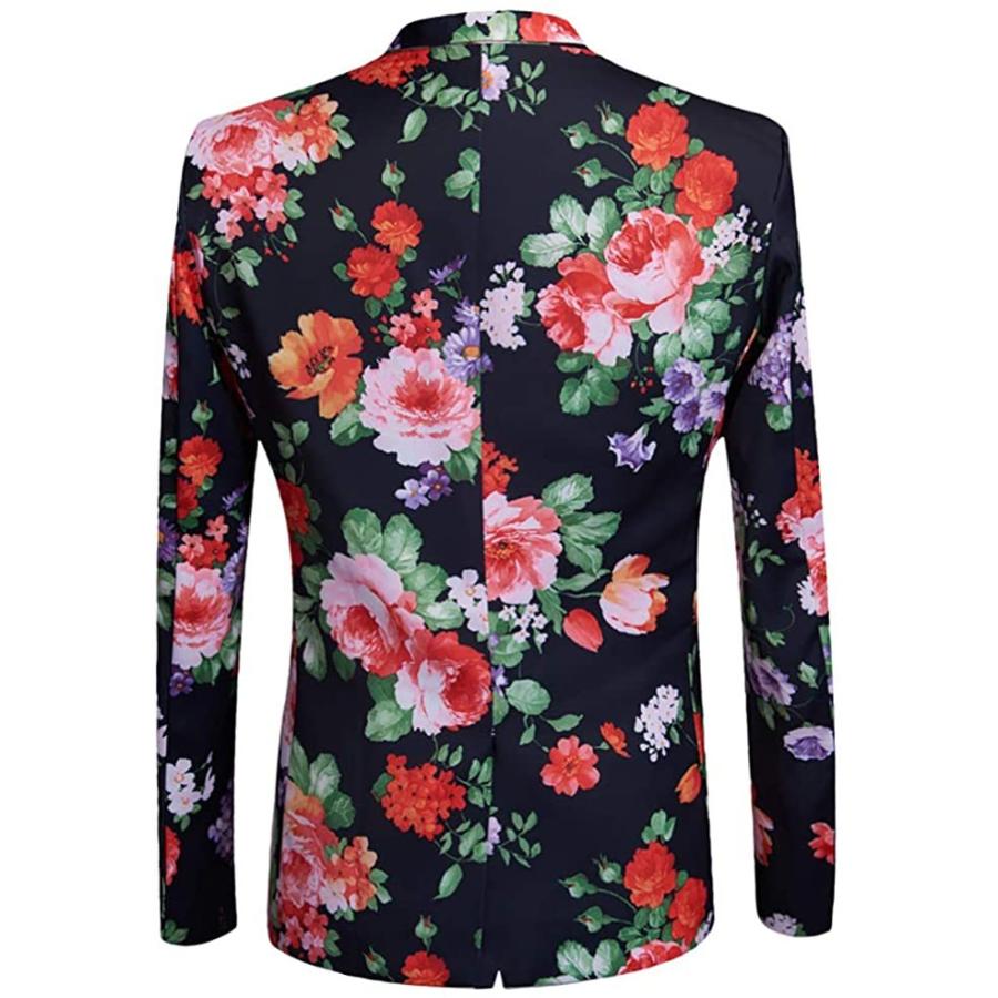 メンズ 2ピース スリムフィット スーツ ファッション フローラルプリント ワンボタン ノッチラペル ジャケット ブレザー (s2107251391) | ブランド登録なし | 02