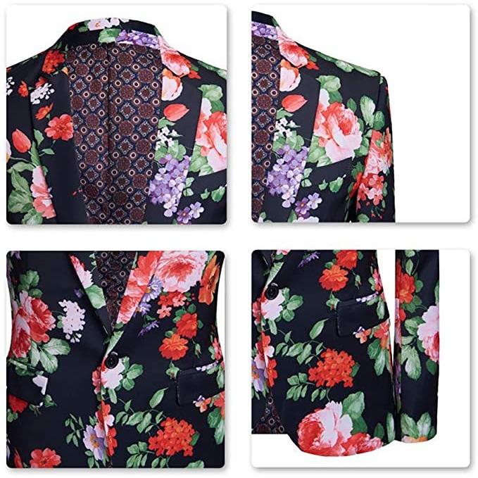 メンズ 2ピース スリムフィット スーツ ファッション フローラルプリント ワンボタン ノッチラペル ジャケット ブレザー (s2107251391) | ブランド登録なし | 04