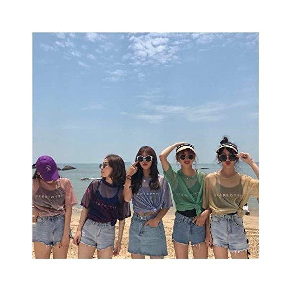 特価 レディース 半袖 シースルーロング丈Tシャツ キラキラ プリンプリン ゆったり ダンス衣装 ファッション AA(s2111130034)|satonana|06