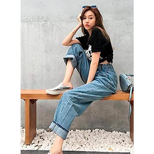 ハイウェスト デニム ルーズ チノパンツ デニムパンツ ジーンズ ボトムス レディース ウエストタック