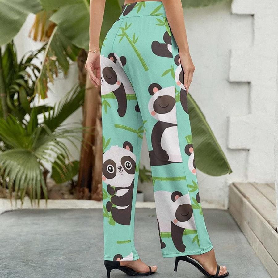 kate spade カラフル プリーツ ロングガウチョパンツ ワイドパンツ ロングパンツ レディース パンダ柄 総柄 プリーツパンツ
