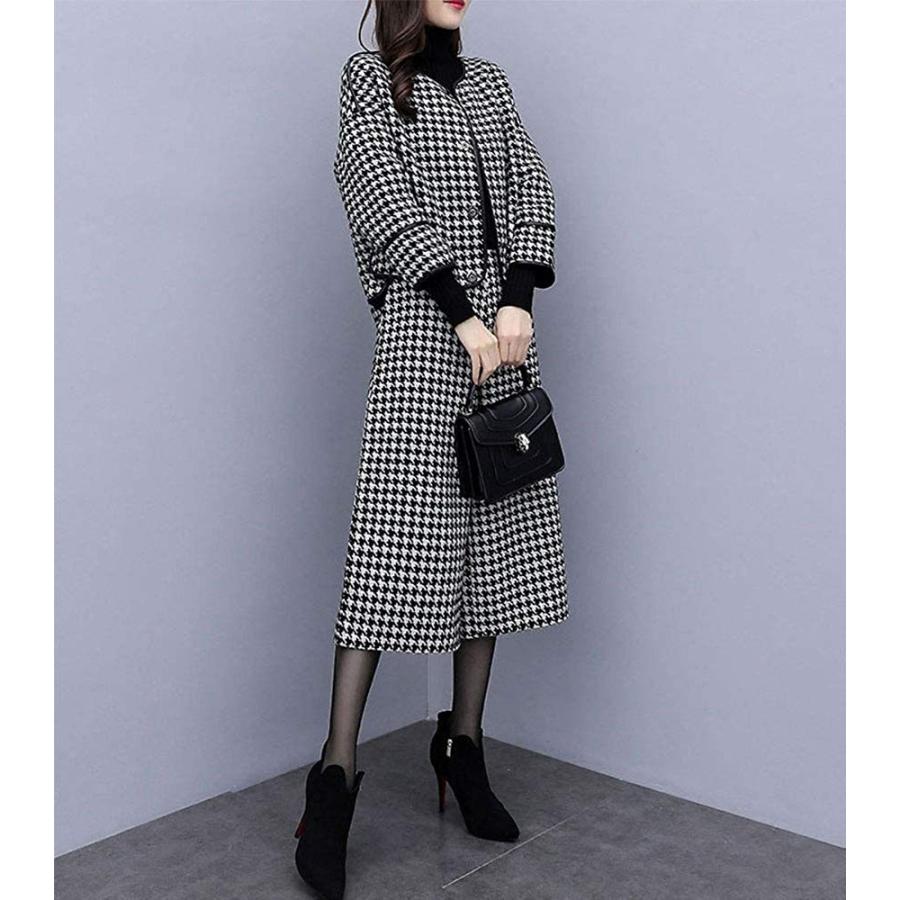 セットアップ レディース スーツ ワイドパンツ 千鳥格子 ハイウエスト