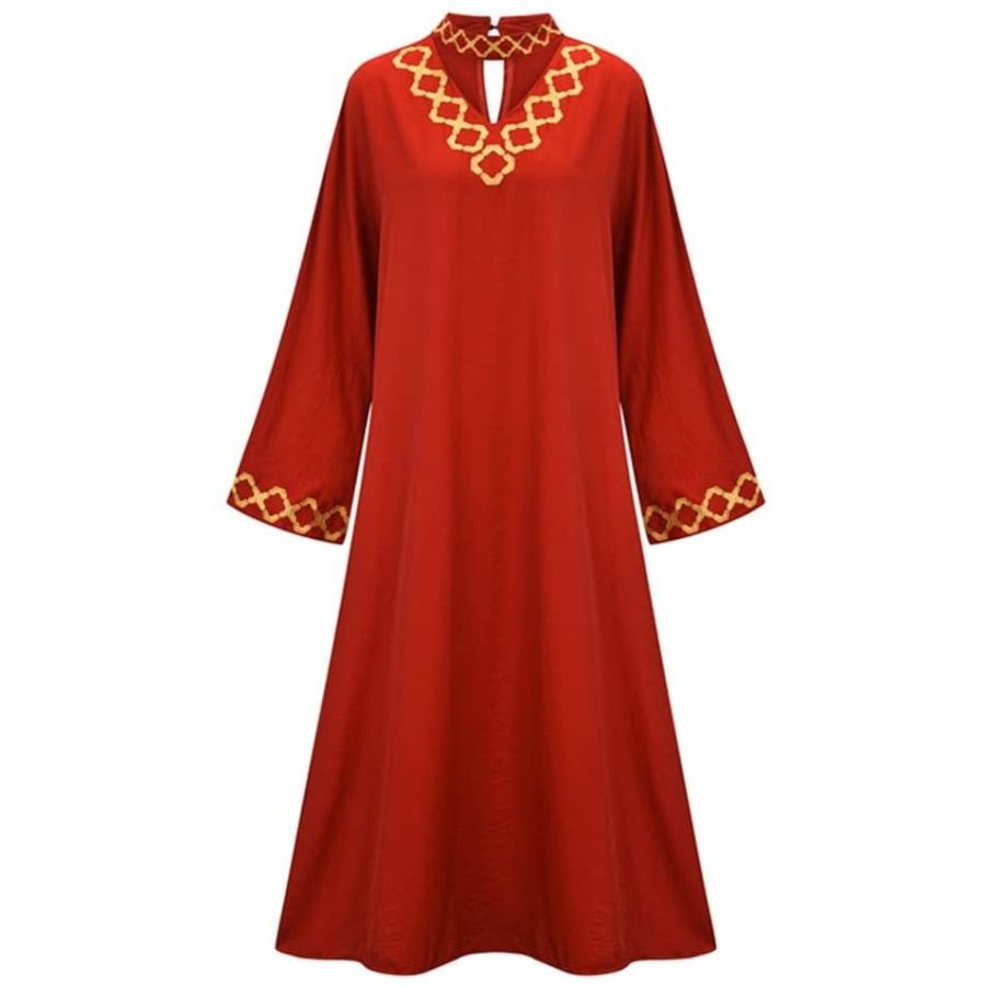 ALDYYJDM 刺?ドレス長袖ローブレディースロングローブ服レディースドレスローブレッドXL (Color : Red, (sd03893)