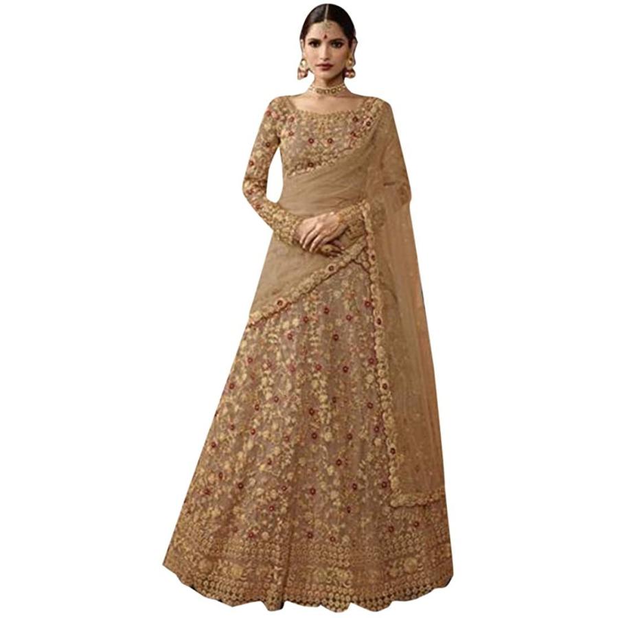 SHRI BALAJI 8712 Hit Indian Latest Light Brown Net Lehenga Cho(sd04989)
